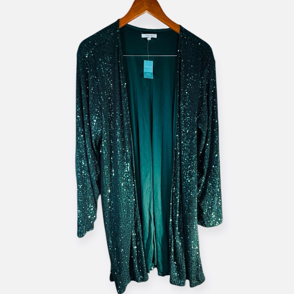 Maurices Teal Sequin Open Cardigan